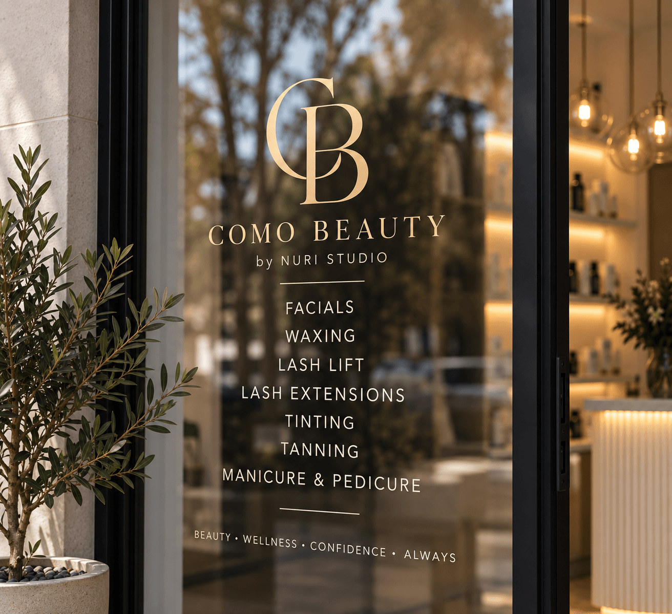 Como Beauty studio entrance branding