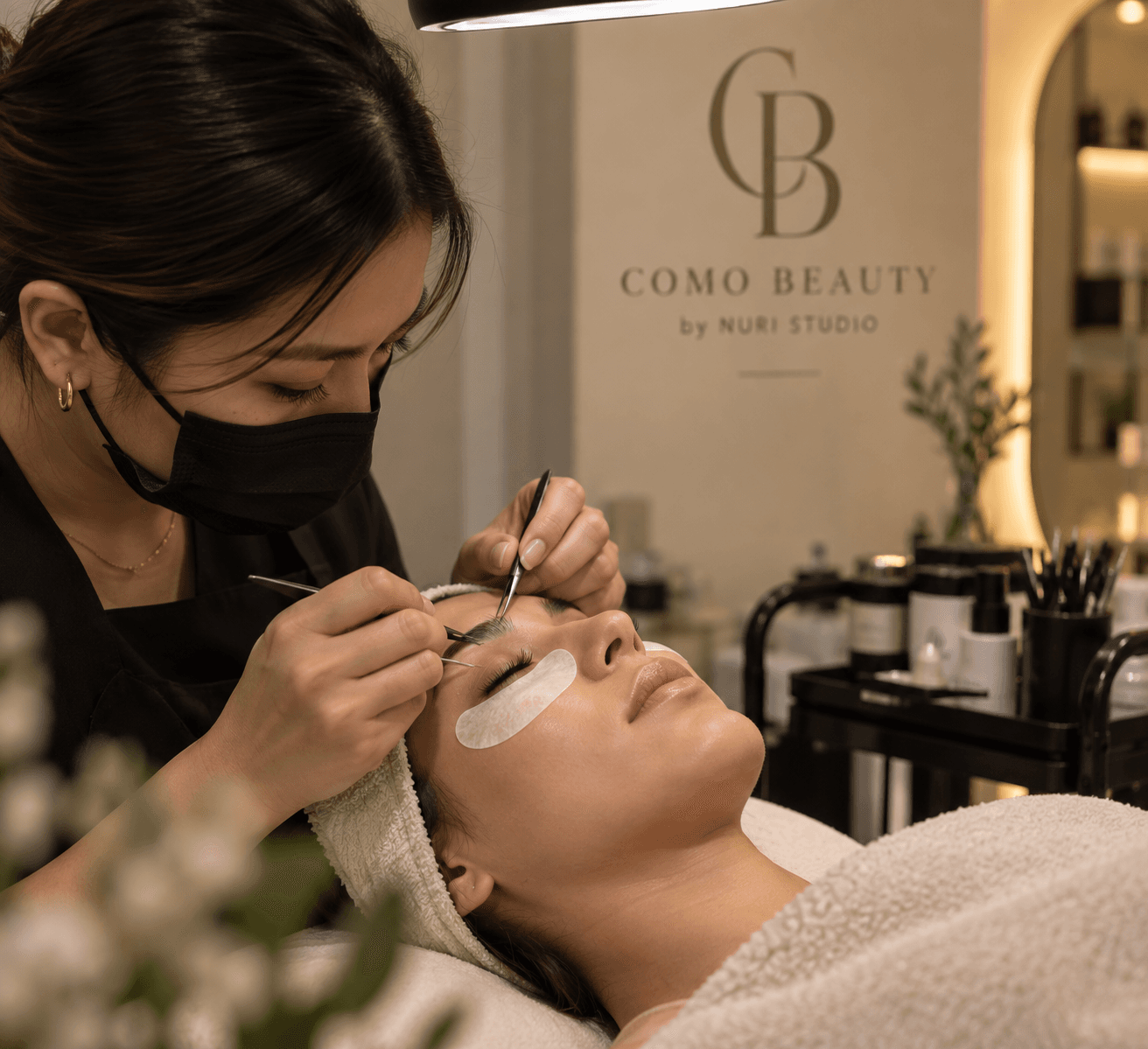 Lash extension treatment in progress