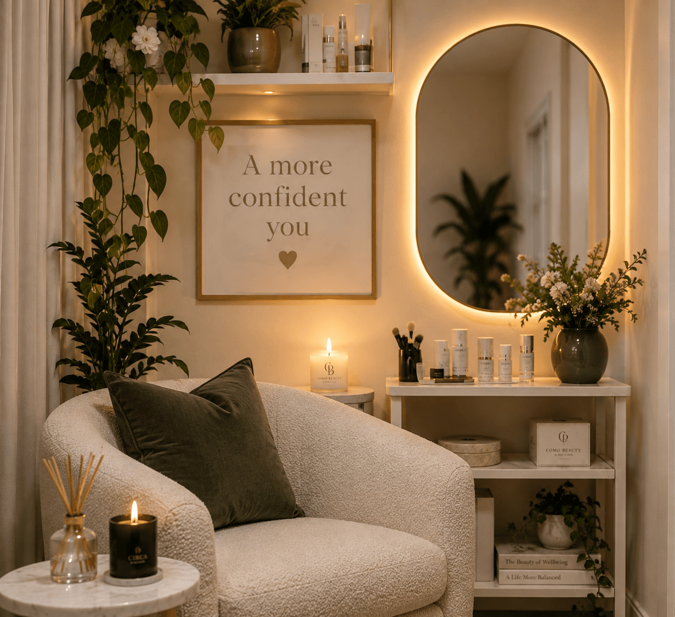 Warm and inviting Como Beauty studio interior
